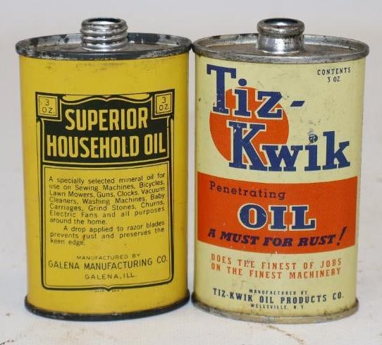 Group of 2 Tiz-Kwik and Galena Oval Lead Top Handy Oil Cans (1 of 2)
