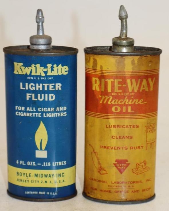 Group of 2 Lead Top Oil Cans Rite-Way and Kwik-lite: 4oz Each