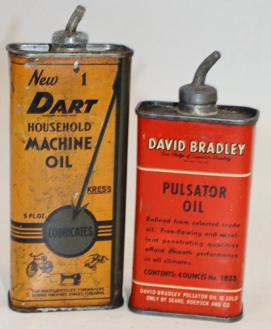 Group of 2 Dart and David Bradley Lead Top Handy Oil Cans: Largest is 4oz