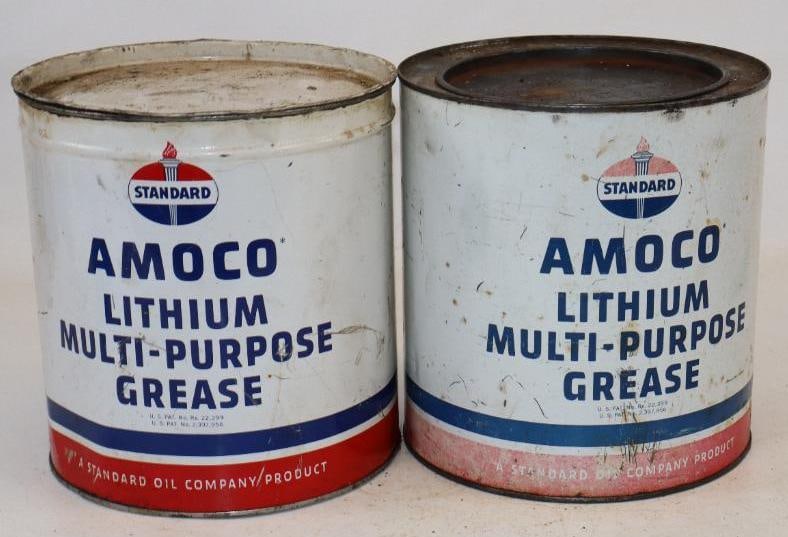 Group of 2 Standard Amoco 10lb Grease Cans: 7.5x7.5x8 Each 1 is Empty