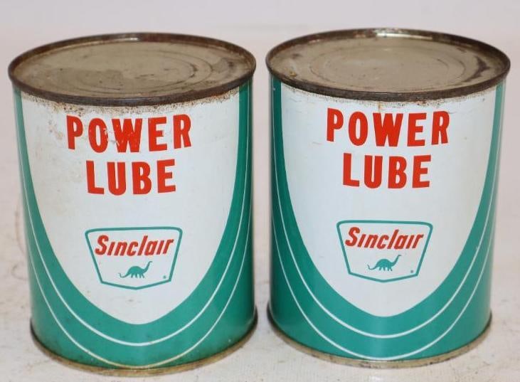 Group of 2 Sinclar Power Lube Pint Oil Cans: 16oz Each Both Are Full