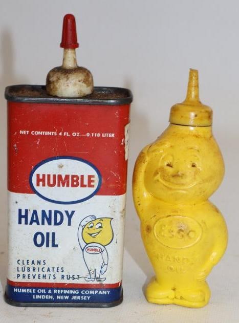 Group of 2 Humble and Esso Oil Drop Handy Oiler Cans: 4oz Each
