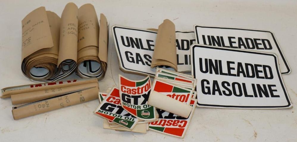 Large Group of Castrol GTS Gasoline and 13.25 Tax Gas Pump Stickers and Decals: 7.5x6.75 Largest
