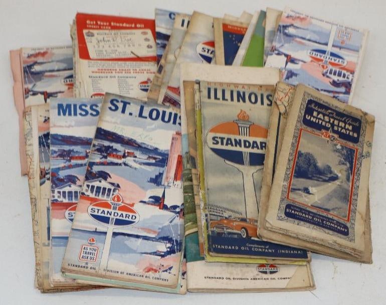 Group of 35 Standard Oil Gas Station Road Maps: Largest is 11.25x4.5