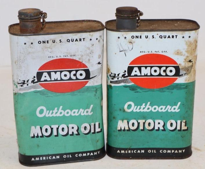 Group of 2 Amoco Outboard 1 Quart Metal Oil Cans (1 of 2)