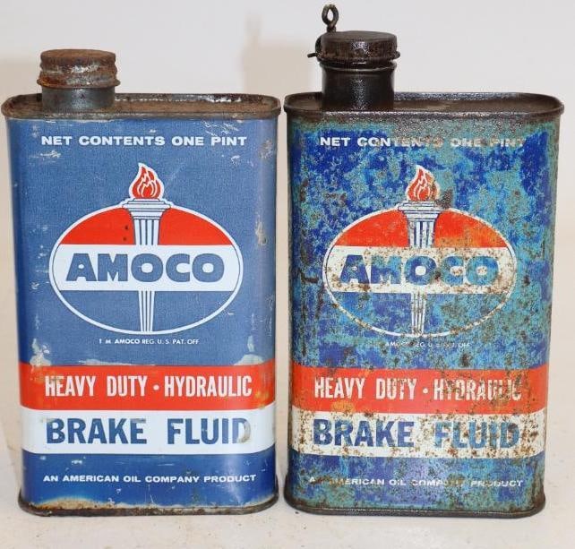 Group of 2 Amoco (Blue) Heavy Duty Break Fluid Cans: 16oz Each Empty