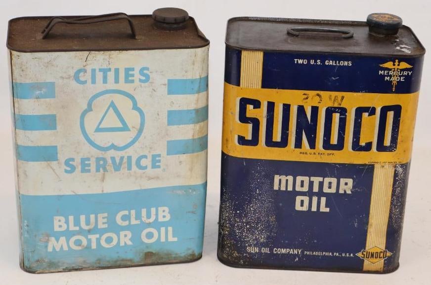Group of 2 Sunoco, and Cities Service Blue Club Two Gallon Metal Oil Cans (1 of 4)