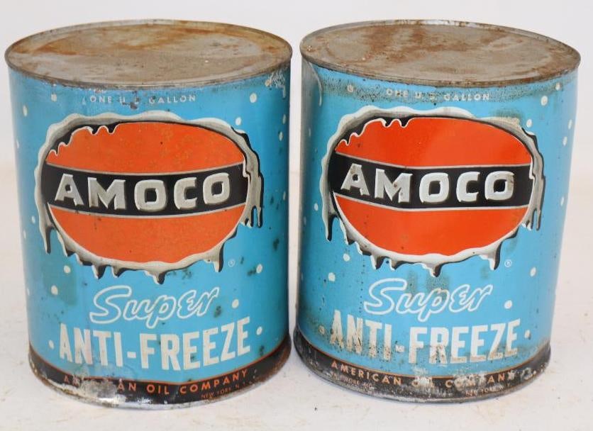 Group of 2 Amoco Super Anti-Freeze Metal One Gallon Oil Cans (1 of 3)