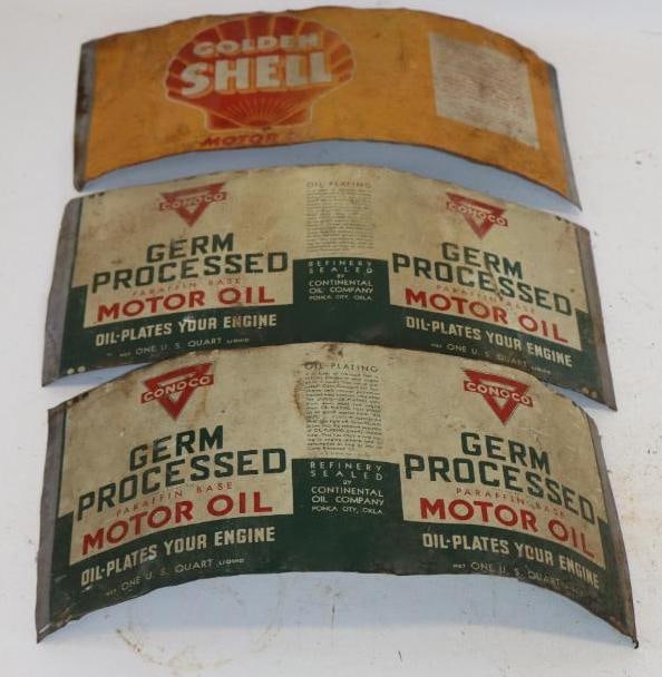 Group of 3 Conoco and Golden Shell Flattened 1 Quart Metal Oil Cans: 5.25x12 Each