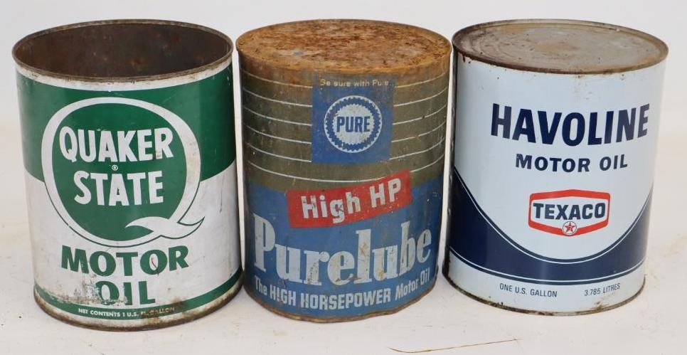 Group of 3 Havoline, Pure, and Quaker State Metal One Gallon Oil Cans (1 of 2)