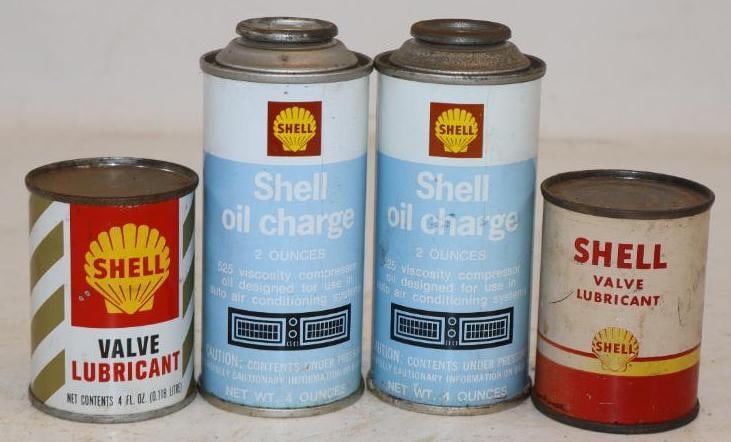 Group of 4 Shell Valve Lubricant, and Oil Charge Cans: All are full. Largest is 4oz
