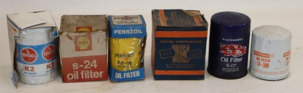Group of 6 Different Advertising Oil Filters: 3.75" x 3.75" x 5" each