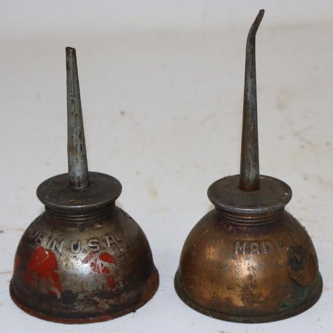 Group of 2 Embossed Singer Sewing Machine Thumb Oiler Cans: 2.75" x 2.75" x 5.5" each