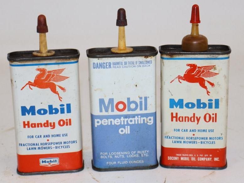 Group of 3 Mobil Household Lubricant Handy Oiler Cans: 4oz each