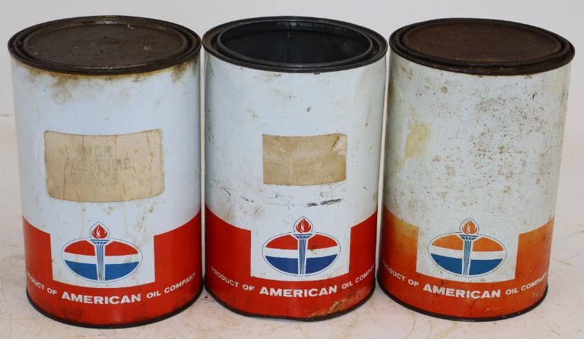 Group of 3 American 5lb Grease Cans: One is full. One is missing top lid. 5.25" x 5.25" x 8"