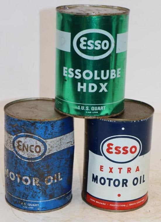 Group of 3 Different Esso Metal One Quart Oil Cans (1 of 2)