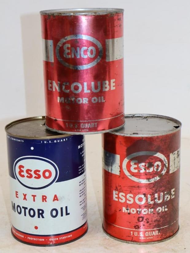 Group of 3 Esso, and Enco Metal One Quart Oil Cans (1 of 2)