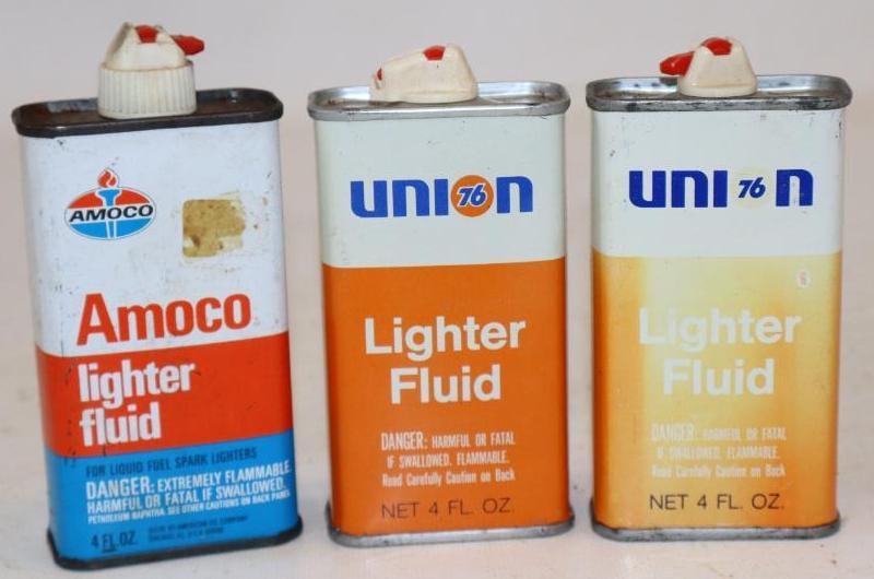Group of 3 Union 76 and Amco Lighter Fluid Cans: 4oz Each