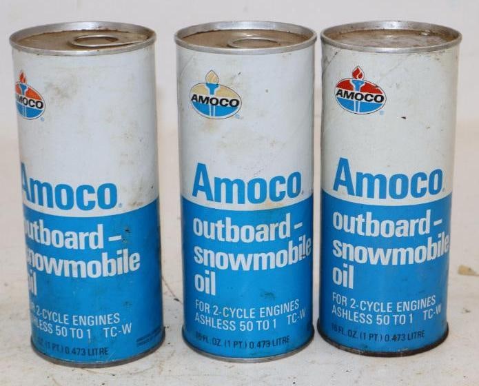 Group of 3 Amoco Outboard Snowmobile Oil Cans: 16oz Each