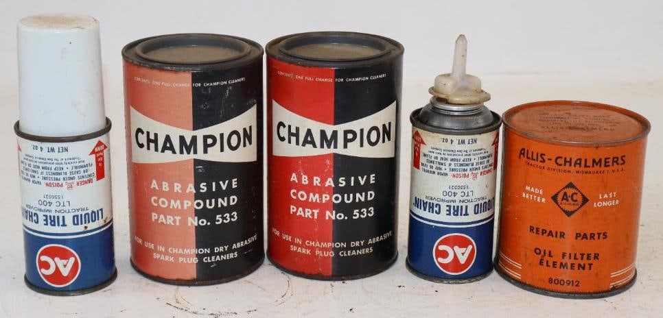 Group of 5 A-C and Champion Abrasive Compound, Tire Chain Spray and Oil Filter Can (1 of 2)