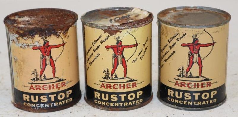 Group of 3 Archer Rust Top Oil Cans: 8oz Each all Are Full