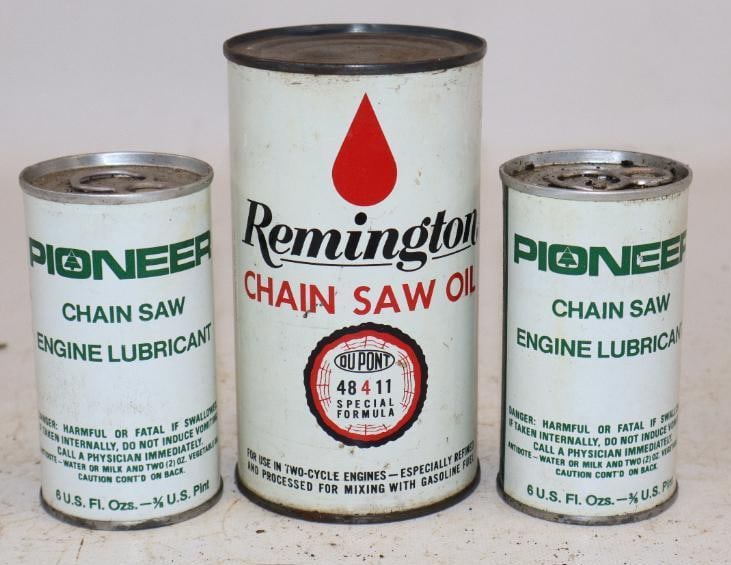 Group of 3 Remington And Pioneer Chainsaw Cans: Largest is 16oz
