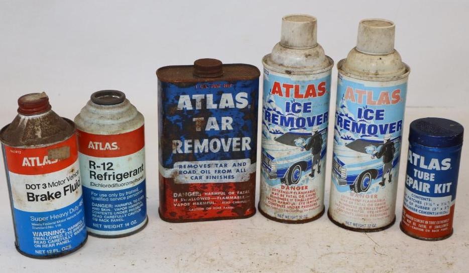 Group of 6 Atlas Car Care Sprays and Cans: Largest is 16oz