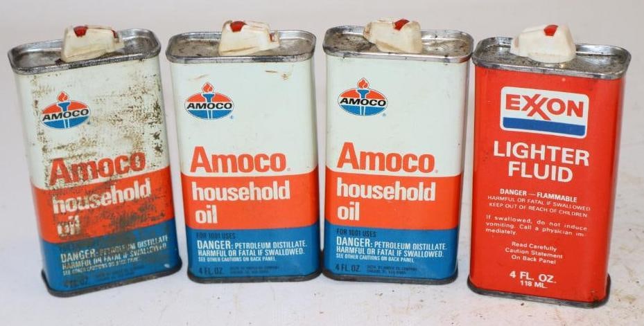Group of 4 Amoco and Exxon Handy Oil Lighter Cans: 4oz Each