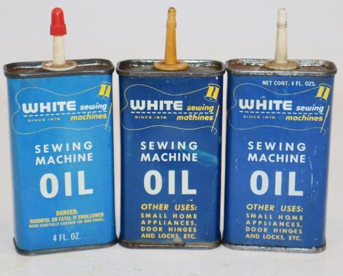 Group of 3 White Sewing Machine Handy Oiler Cans: 4oz Each