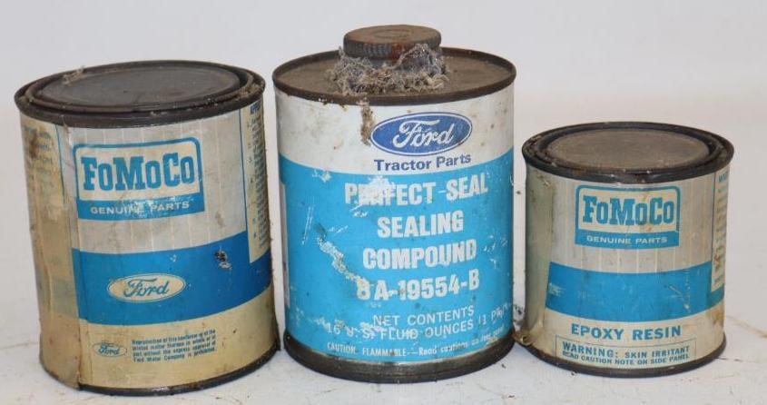 Group of 3 Fomoco Epoxy Resin and Sealing Compound Cans With Paper Labels: Largest is 16oz