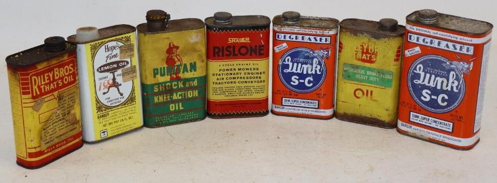 Group of 7 Oil and Degreaser Cans: Largest is 32oz