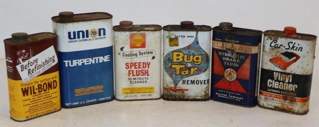 Group of 6 Oil Cleaner and Turpentine Cans: Largest is 32oz