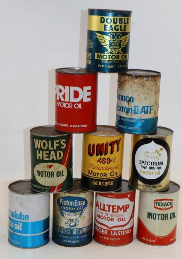 Group of 10 Different One Quart Composite Oil Cans (1 of 2)