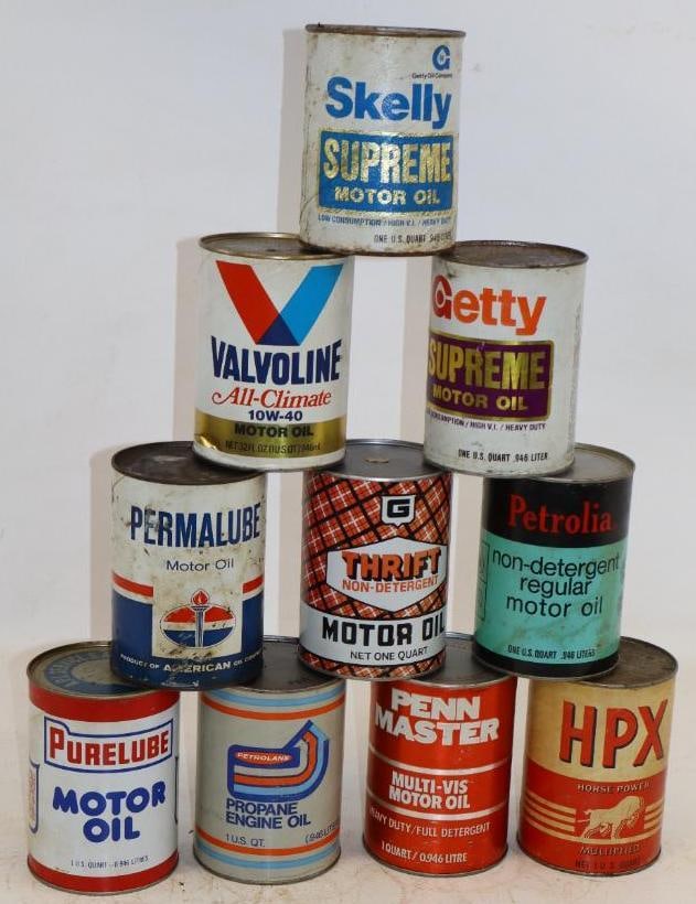 Group of 10 Different One Quart Composite Oil Cans (1 of 2)