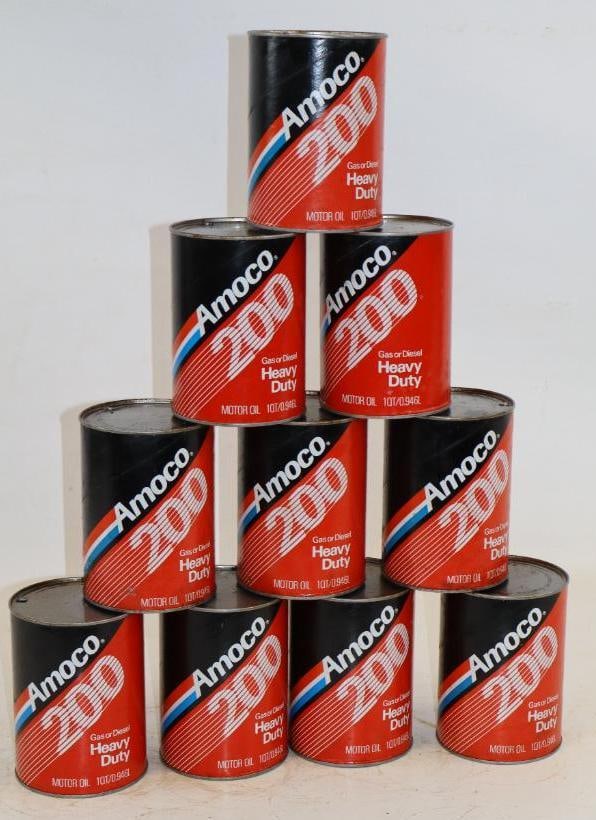 Group of 10 Amoco 200 One Quart Composite Oil Cans: Empty. 32oz each