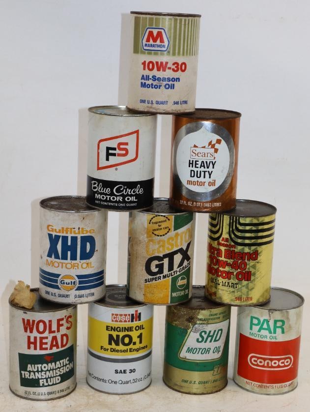 Group of 10 Different One Quart Composite Oil Cans (1 of 2)