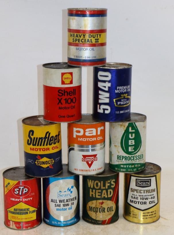 Group of 10 Different One Quart Composite Oil Cans (1 of 2)