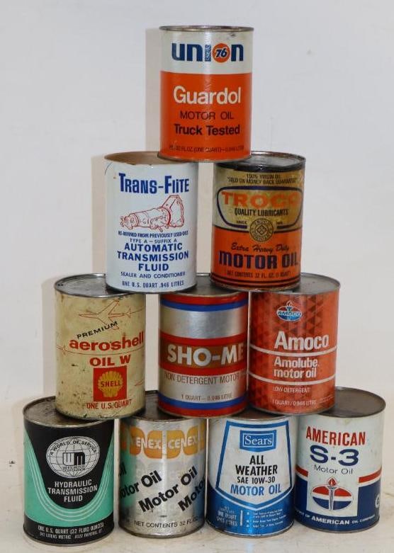 Group of 10 Different One Quart Composite Oil Cans (1 of 2)