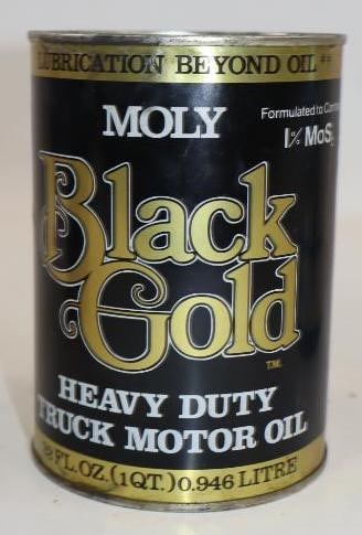 Molly Black Gold Metal One Quart Oil Can: Empty. 4" x 4" x 5.5"