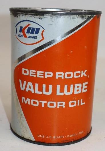 Kerr-McGee Deep Rock Valu Lube Metal One Quart Oil Can: Empty. 4" x 4" x 5.5"