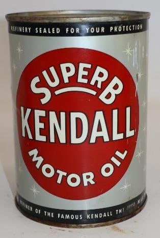Kendall Superb (Silver) Metal One Quart Oil Can: Empty. 4" x 4" x 5.5"