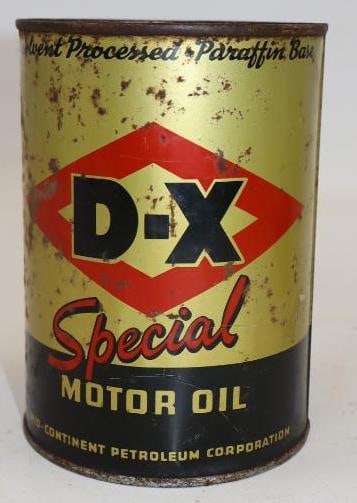 Mid-Continent D-X Special Metal One Quart Oil Can: Empty. 4" x 4" x 5.5"