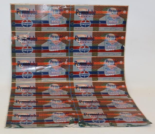 Group of 12 Standard Permalube/Fina Uncut Aluminum One Quart Oil Cans: 25.5" x 34.25"