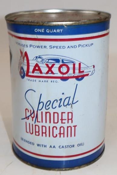 Max Oil Special Cylinder Lubricant Metal One Quart Oil Can: Empty. 4" x 4" x 5.5"