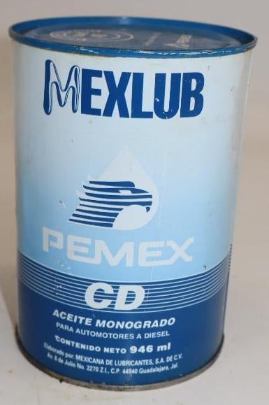 Mexlube Metal One Quart Oil Can: Empty. 4" x 4" x 5.5"