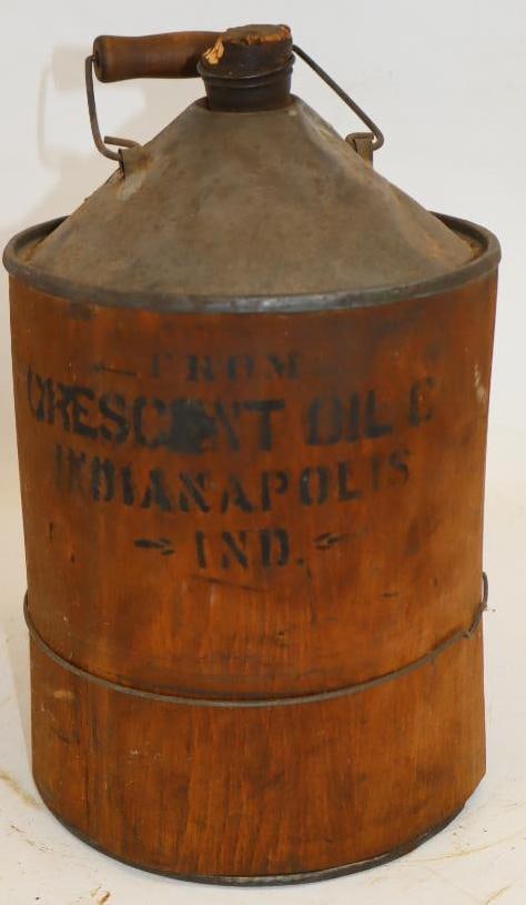 Crescent Oil Indianapolis Indiana Two Gallon Galvanized Can with Wooden Jacket (1 of 3)