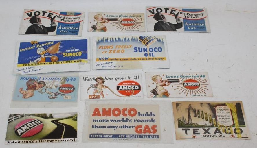 Group of 10 Amoco Texaco & Sunoco Ink Blotters: Largest is 7" x 4"