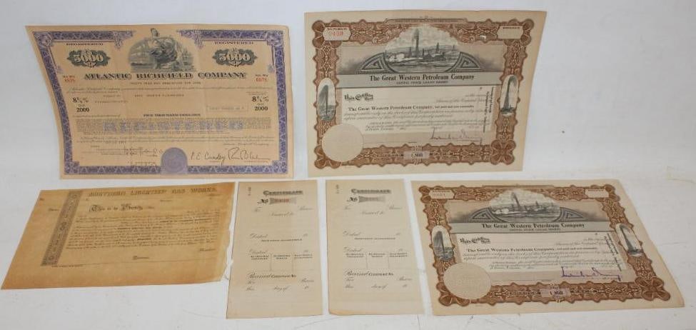 Group of 2 Atlantic Richfield & Great Western Petroleum Company Stock Share Certificate: 11" x 8.5" each