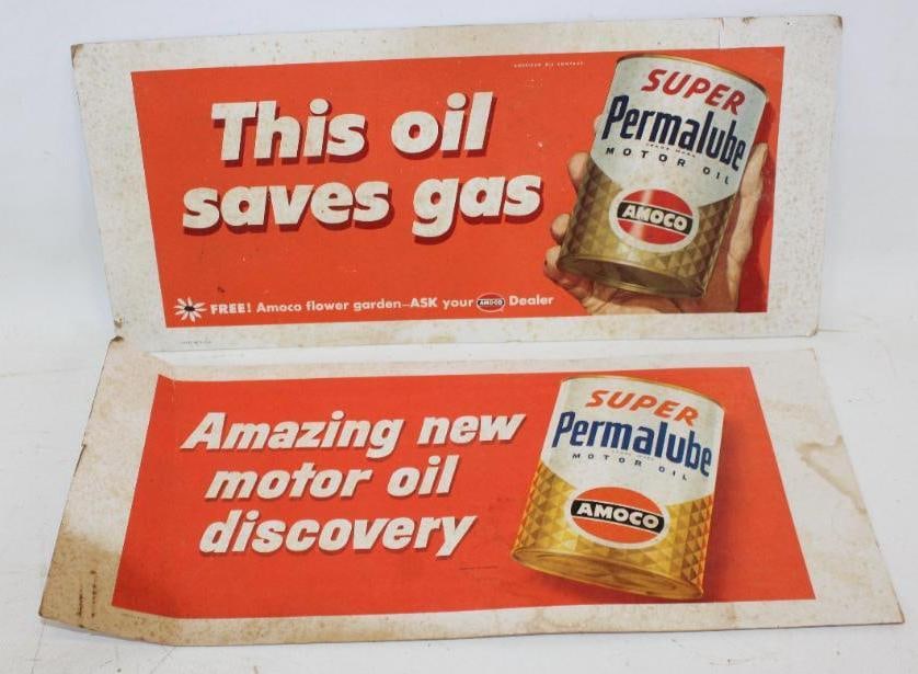 Group of 2 Amoco Super Permalube Heavy Cardstock Advertising Signs: 16.25" x 7.25" each