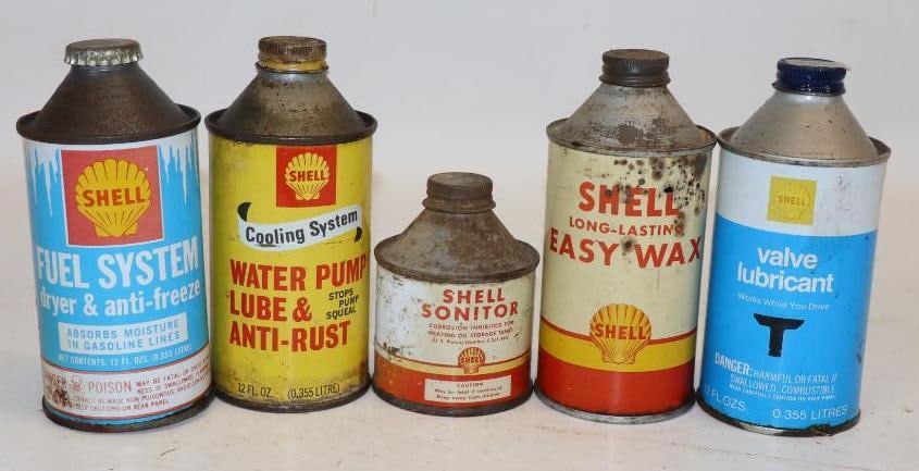Group of 5 Shell Car Care Conetop Cans (1 of 2)
